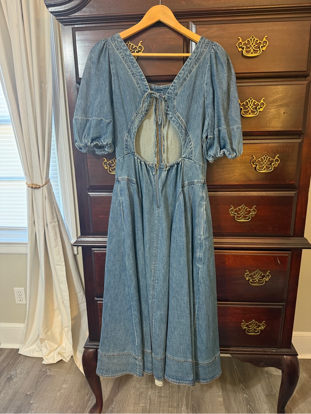 Pilcro Denim Puff-Sleeve Midi Dress - Blue - Picture 3 of 3